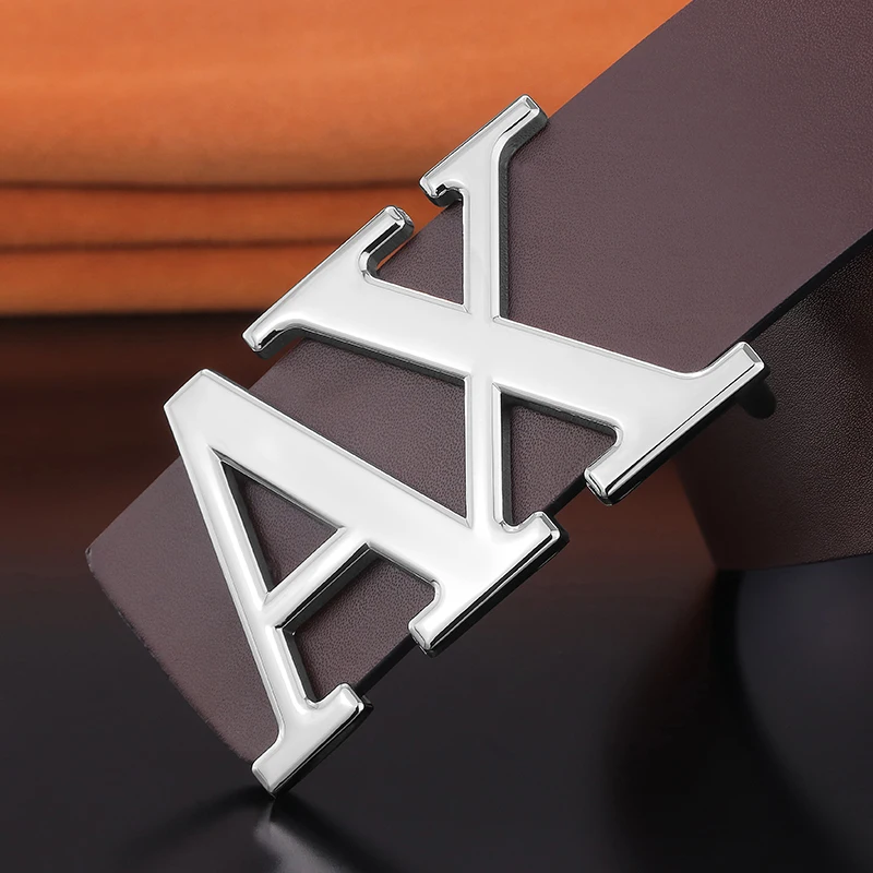 High Quality A letter slide buckle luxury brand genuine leather designer belts men fashion 3.8cm casual Waistband coffee