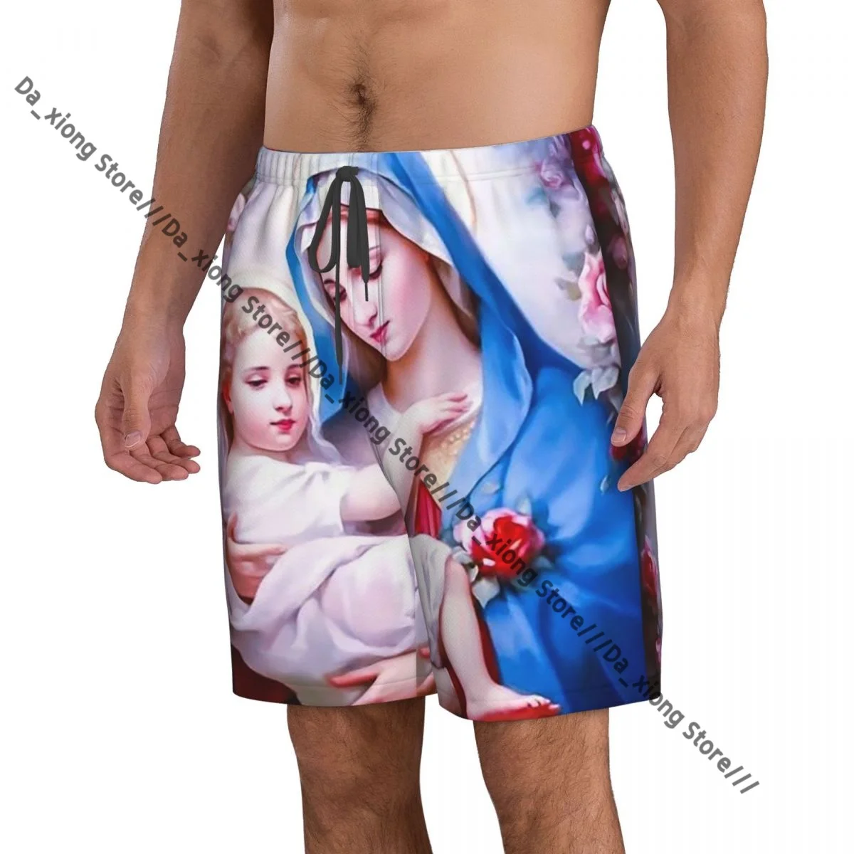 Men's Beach Short Swim Shorts Lady Of Guadalupe Virgin Mary Jesus Pattern Surfing Sport Board Shorts Swimwear