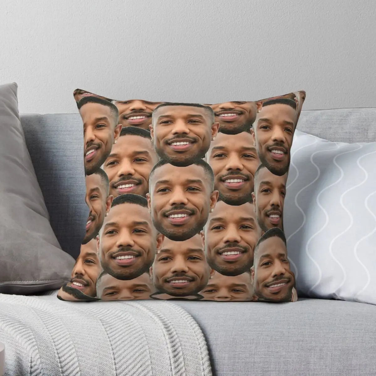 Michael B Jordan Heads Square Pillowcase Polyester Linen Velvet Printed Zip Decor Throw Pillow Case Room Cushion Cover