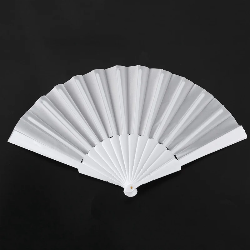 Ventilador dobrável de mão de tecido plástico 6X para senhoras homens branco