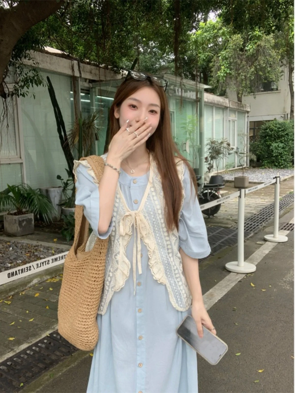 

Кружевной ажурный комплект из двух предметов для женщин: летний свободный костюм с V-образным вырезом и рукавами 3/4, модный ансамбль