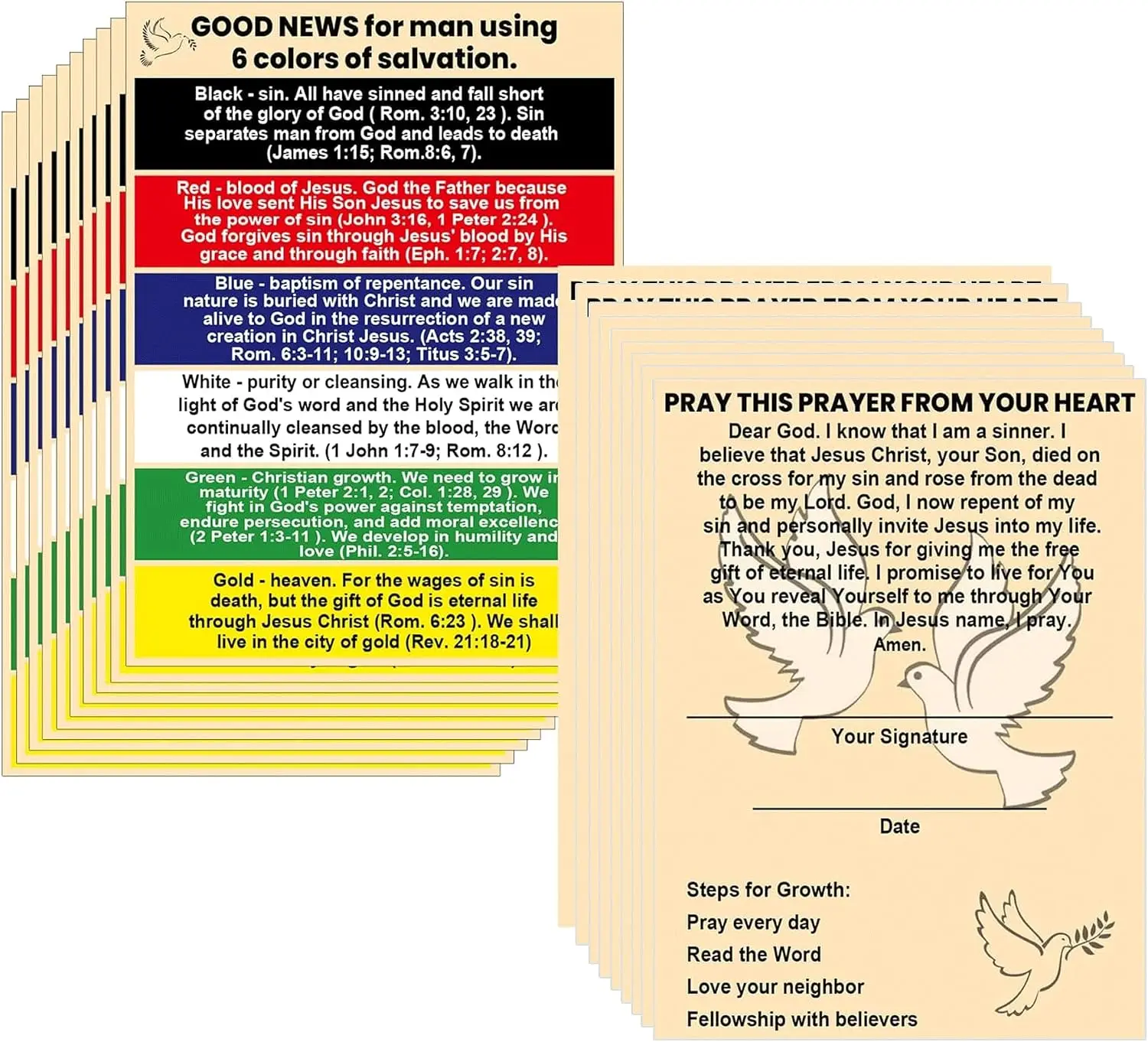 50 Pcs Plan of Salvation Prayer Cards Christian Inspirational Pocket Holy Postcards with Bible Verses Church Religious Tracts