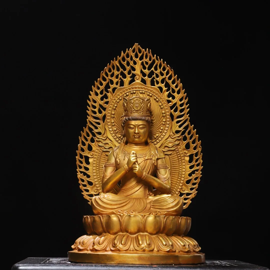 Old Bronze Gilded Cinnabar Master Kong Buddha Terrace Backlight Vajradhara  Amitabha Buddha Worship Hall Town house