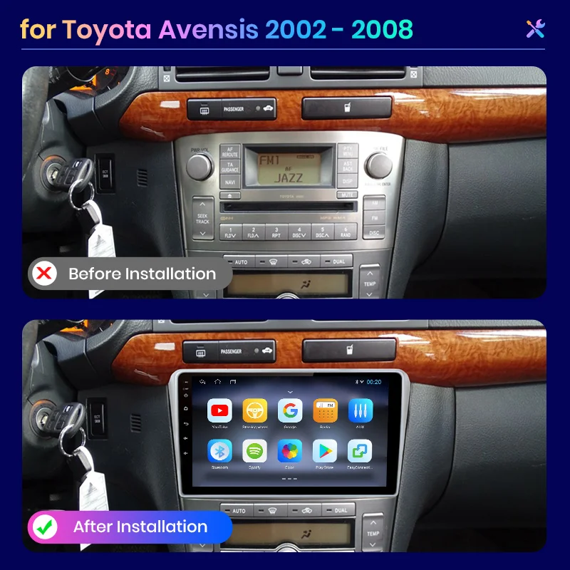 AWESAFE Wireless CarPlay Android 13 Radio For Toyota Avensis T25 2002 2003 - 2008 GPS Navigation Stereo Car Intelligent Systems