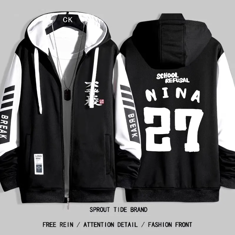 GIRLS BAND CRY Nina Iseri Cosplay Sweatshirt For Men Hoodies Male Clothes Hooded Splicing Zipper Coat Jacket Oversized