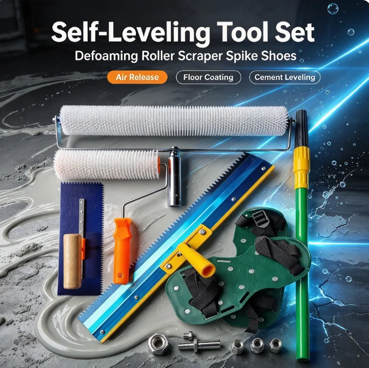 Self Leveling Tool Kit Spiked Shoes Roller Brush Squeegee Trowel Cement Floor Paint Bubble Remove Construction Epoxy Finishing