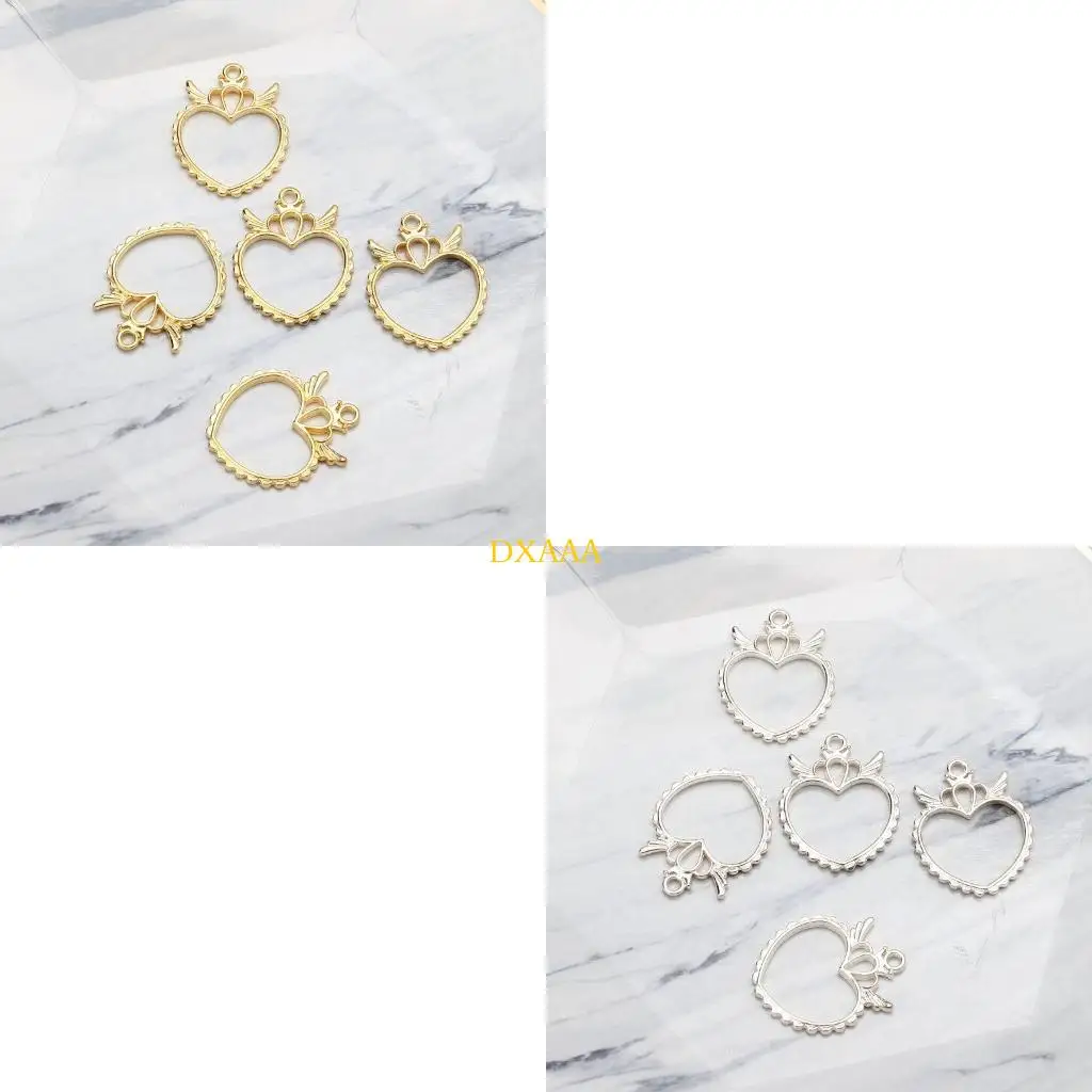 DXAA 5x/Set Hollow Wings Heart Frame Pendant Open Back Bezel UV Resin DIY Jewelry Making for Press Flower Art Craft Necklace