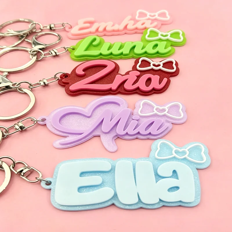 Customized New Personalized Name Pendant With Multiple Colors To Choose From Matte Creative Butterfly Bow Acrylic Keychain