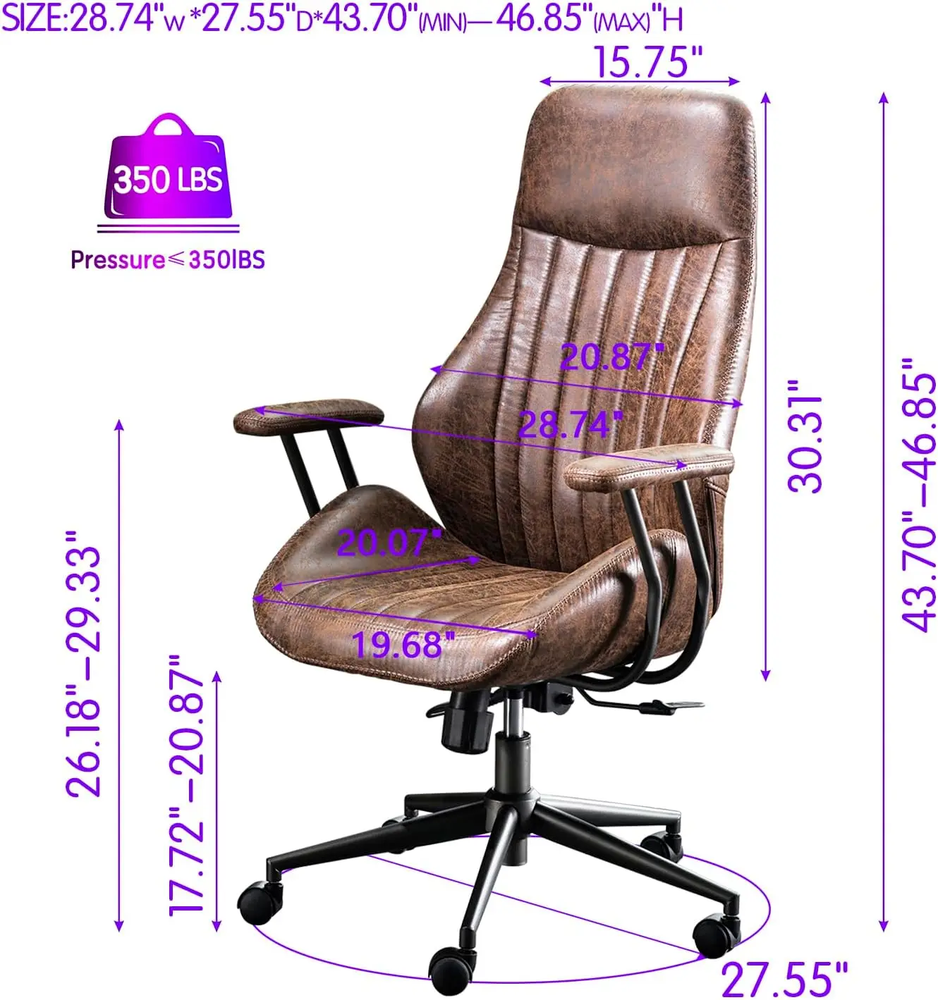 Modern Computer Desk Chair,high Back Suede Fabric Desk Chair with Lumbar Support for Executive