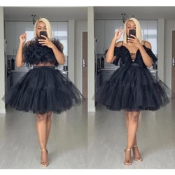 Women Black Short Tulle Tutu Skirts 2024 Multi-layer Midi Puffy Underskirt Fashion Wedding Bridal Petticoat Rockabilly Party