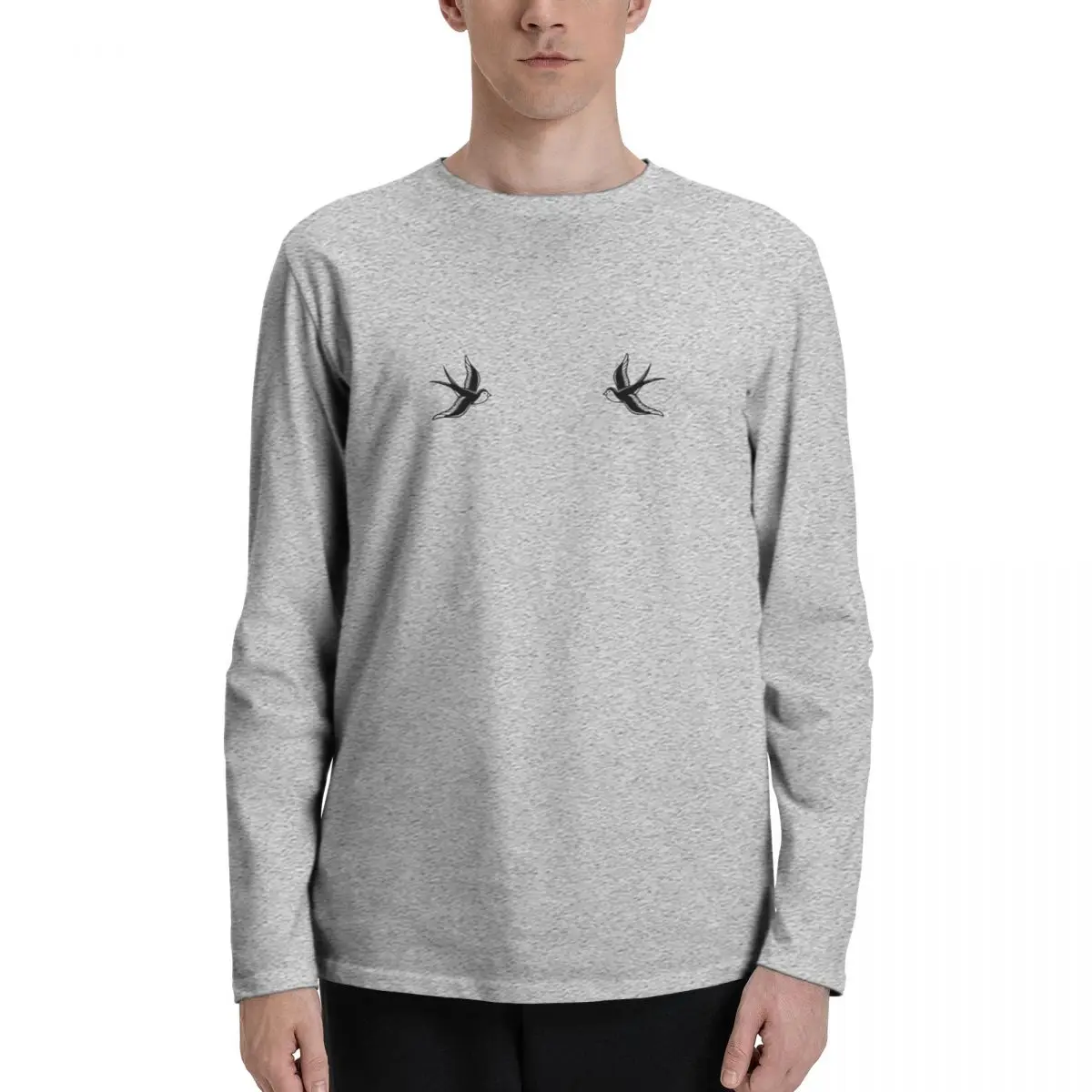Sparrow_on_sholder Premium Men's Long Sleeve Tee - Classic Design with Superior Comfort for All-Day Wear