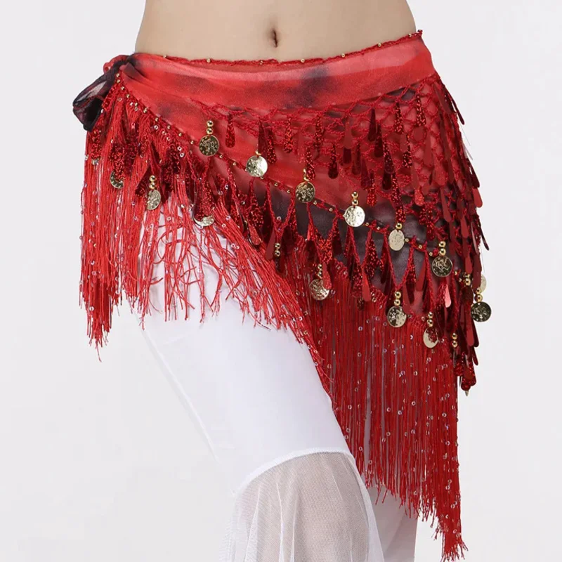 Belly dance waist chain new hip scarf tassel sequin triangle scarf waist scarf clothing waist cover Oriental dance scarf