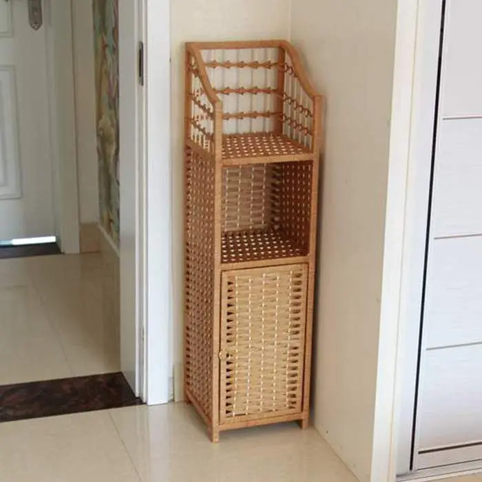 Narrow Cabinet Bedside Table Rattan Solid Wood Gap Storage Cabinet Minimalist Creative Locker Corner Shelf Corner Cabinet