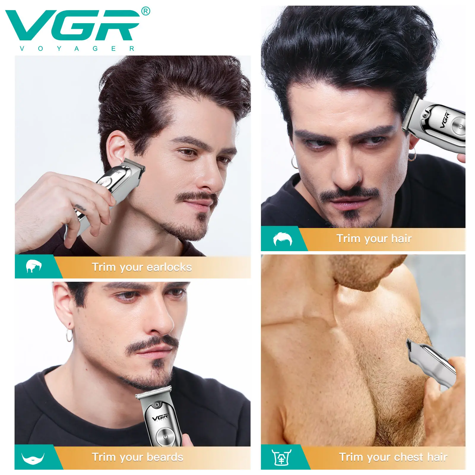 VGR 071 Hair Trimmer Professional Hair Clipper Rechargeable Hair Cutting Machine T-Blade Cordless Portable Trimmer for Men