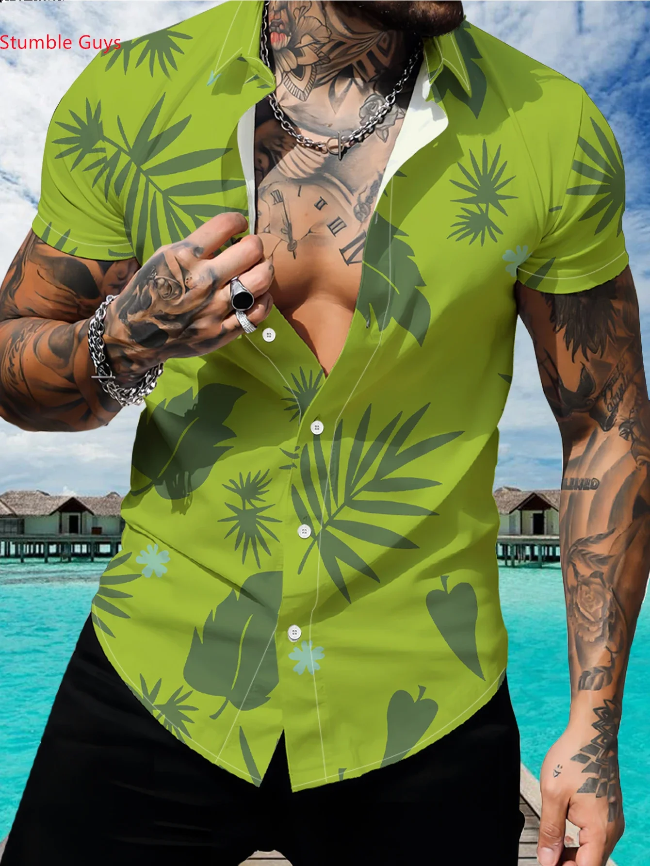 

Men's High Street Oversized Hawaiian Shirt Summer Man Short Sleeve Tropical Print Casual Fashion Streetwear Tops
