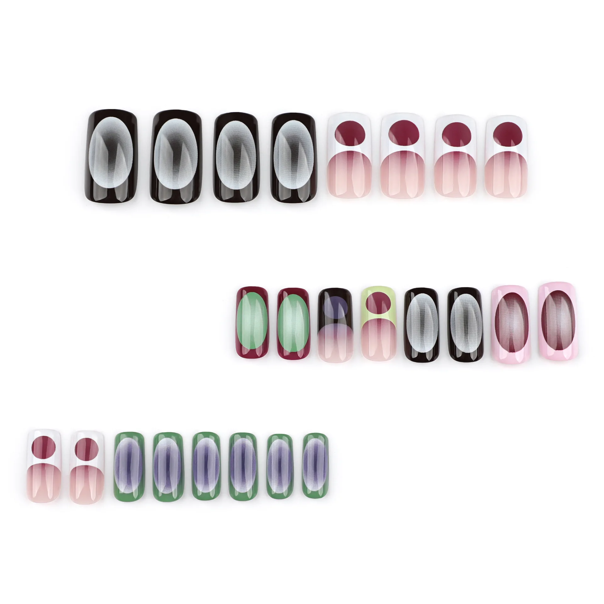 24pcs French Blush Fake Nails European Colorful Press on Nails For Women Wearable Detahcble Mid-length Coffin Fake Nails Patches