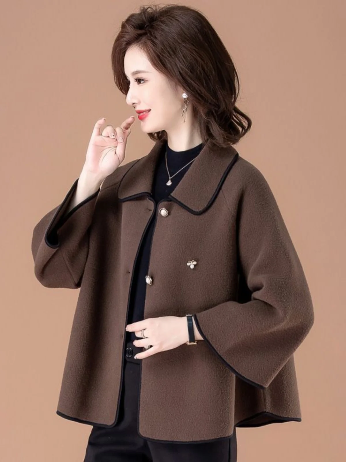 

Casual Style Woolen Coat Short Female Model Middle-aged And Elderly Spring Autumn Winter Fashionable Mom Coat Thickened Cardigan