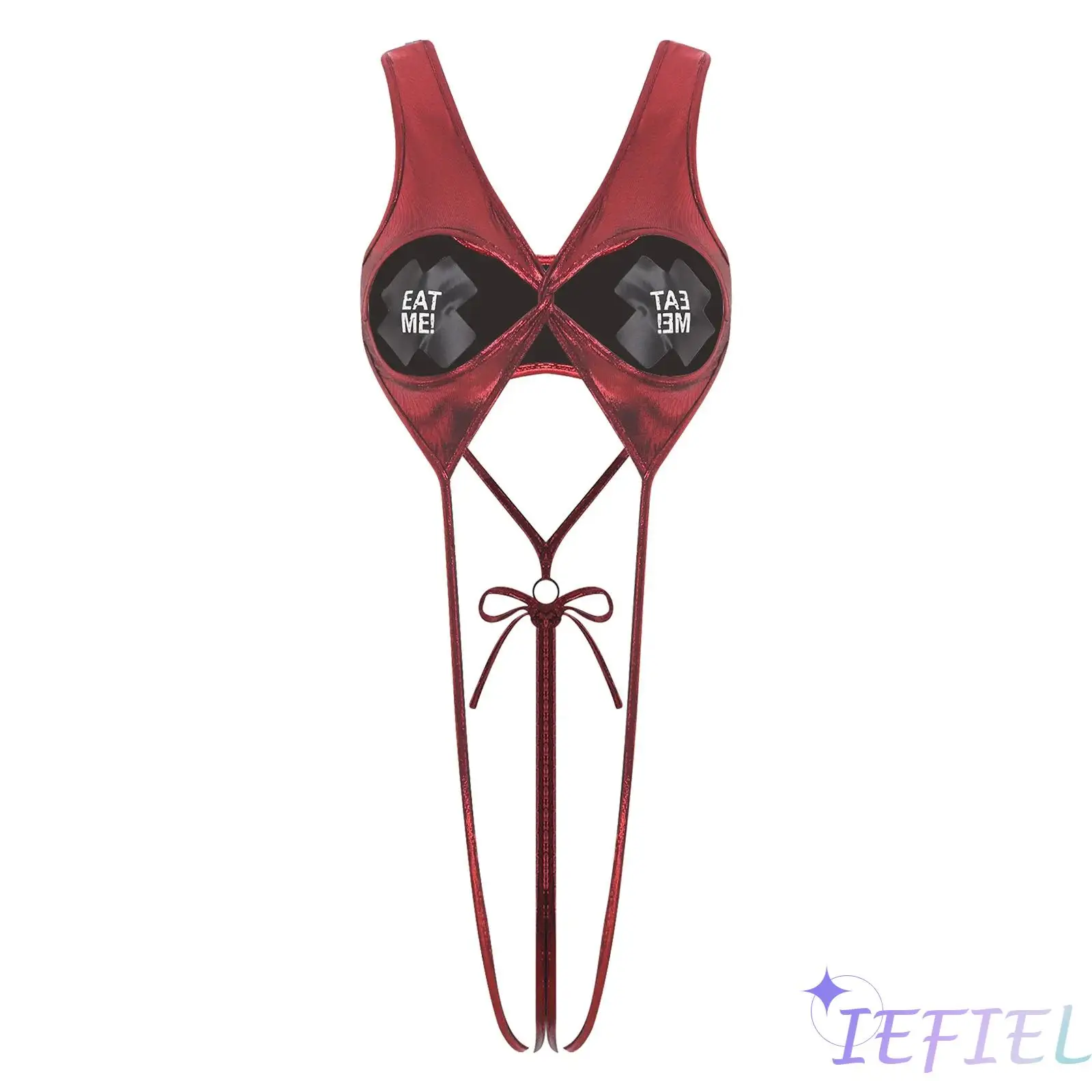 

Womens Sexy One Piece Nightwear Hollow Out Cup T-back Metallic Shiny/Floral Lace Bodysuit for Couple Dating Night Honeymoon