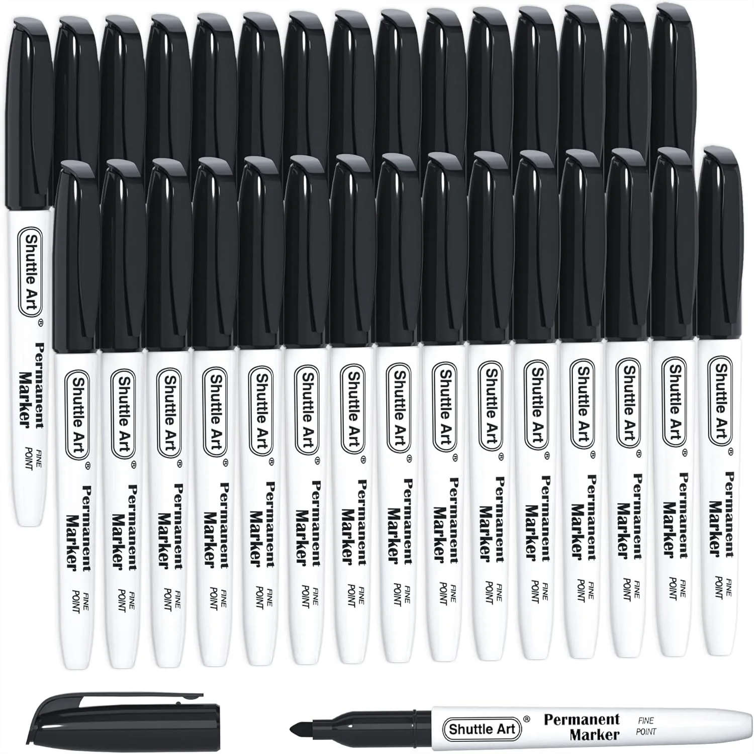 

Permanent Markers 30 Pack Black Fine Point for Plastic Wood Stone Metal Glass Doodling Marking