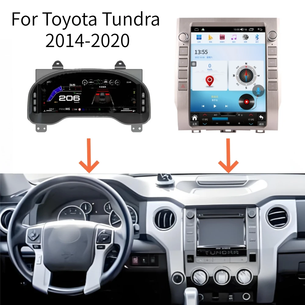 LCD Android Screen For Toyota Tundra 2014-2020 Speedometer Car Digital Cluster Virtual Cockpit Dashboard Instrument Panel