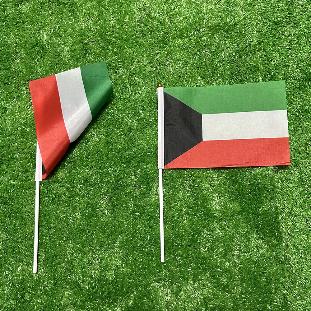(SKY FLAG) Kuwait-Handflagge, 10/20/50 Stück, 21 x 14 cm, Kuwait-Handflaggen zum Schwenken mit Kunststoffstange für Sportaktivitäten und zur Dekoration im Haus. – Detail 5