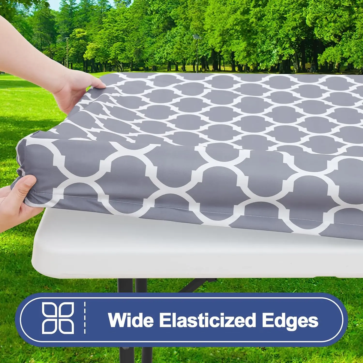 Waterproof Windproof Elastic Tablecloth, Washable Polyester Cover Perfect for Outdoor Picnic, Camping and Daily Use