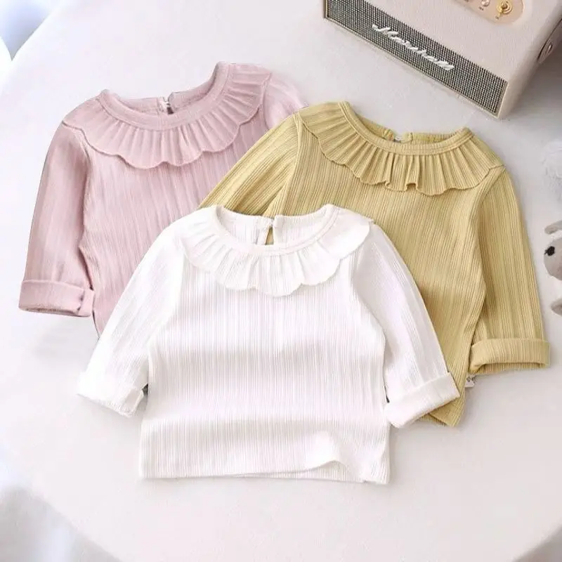 Children\'s O-neck Long Sleeved T-shirt Pure Cotton Fashion Solid Color Base Shirt 2024 Spring Autumn New Casual Versatile Top