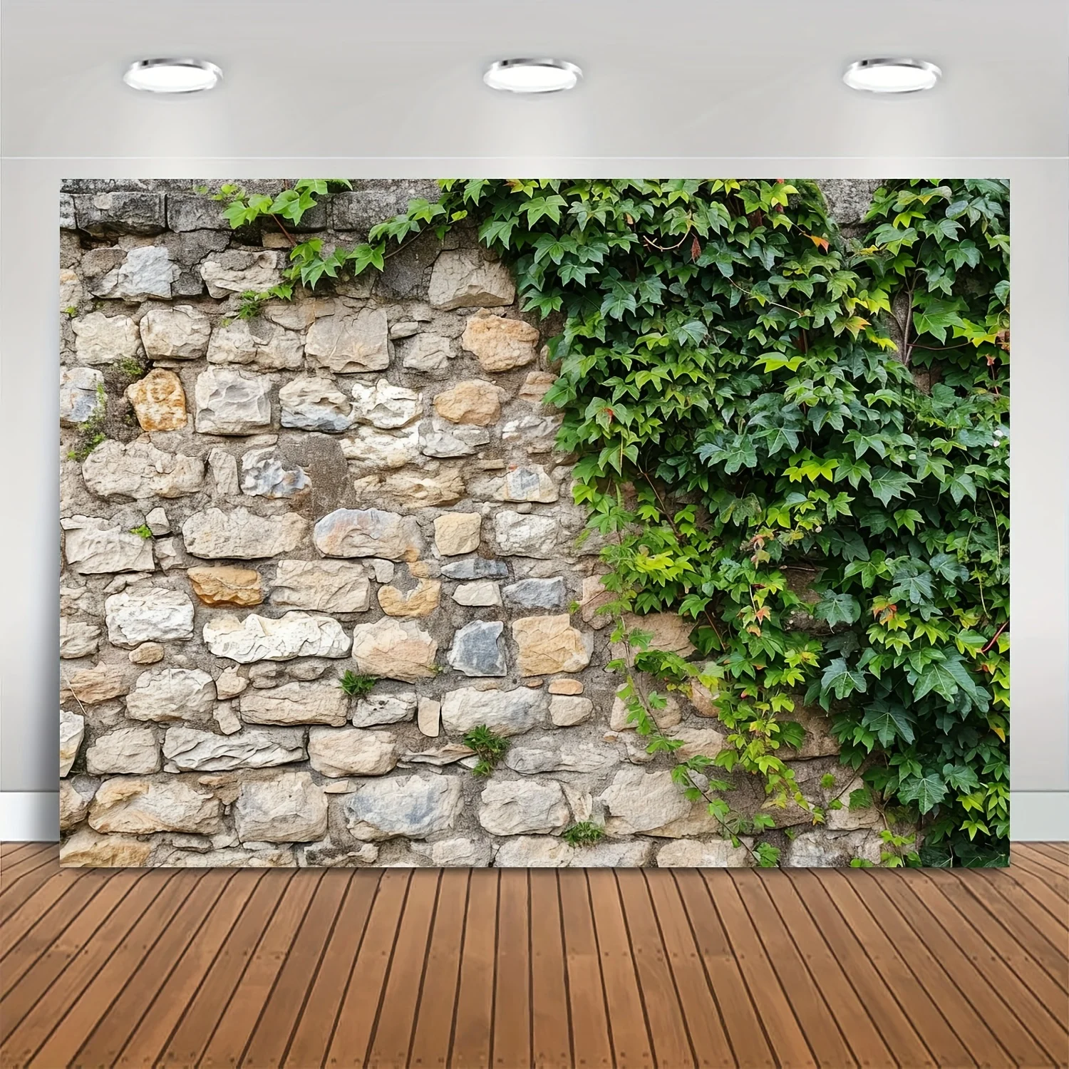 1pc simple rock brick wall background, spring garden plant stone wall, green plant, natural photography background