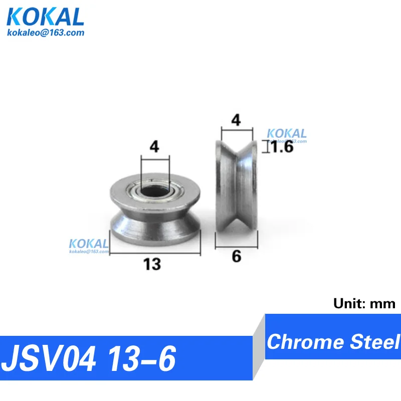 JSV04-13-6 KOKAL V Metal Steel Chrome Steel Ball Bearing Wheel Roller Medical Equipment Metal V Flut DIY Bearing 4*13*6