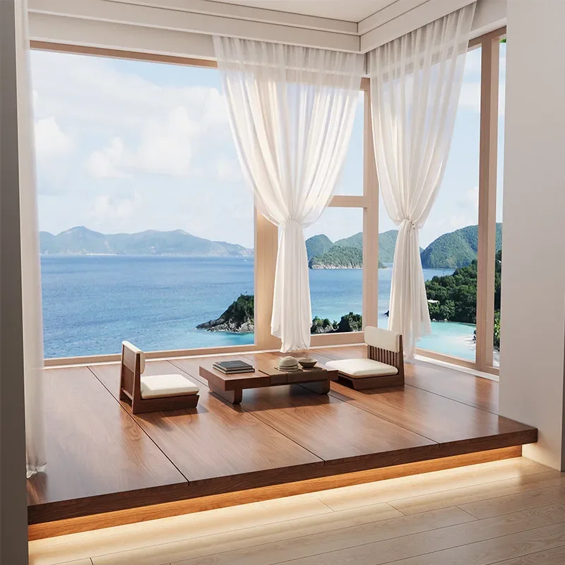 Full solid wood bed Balcony tatami Japanese floor bed Modern simple custom frame Double No bedside