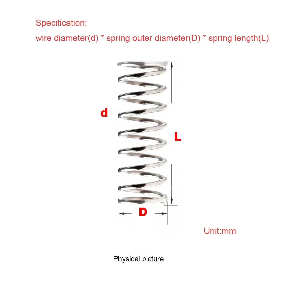 

304 Stainless Steel Compression Spring Wire Diameter 0.5 Outer Diameter 3/4/5/6/7/8/9 Size Pressure Spring