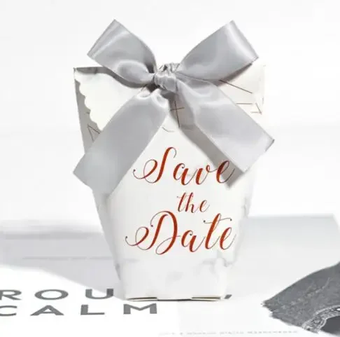 100pcs New Wedding Favors Marble Candy Boxes with sliver grey ribbon  Save the date paper Gift Bag Party Chocolate Box