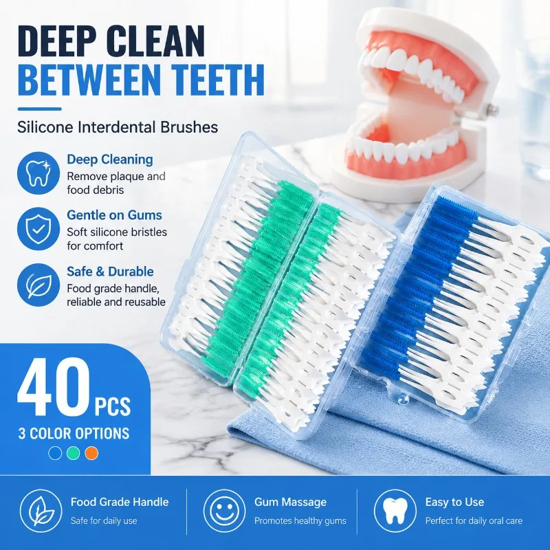 Silicone Interdental Brushes Dental Cleaning Toothpick Toothbrush Oral Care Gum Massage Food Grade Handle