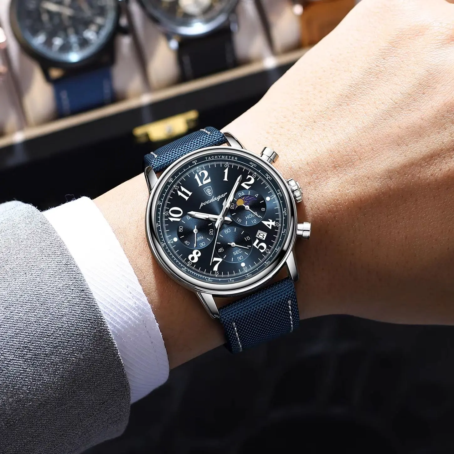 POEDAGAR Luxury Quartz Men Clock Waterproof Luminous Leather Sports Man Wristwatch Chronograph Date Military Men's Watches Reloj - view 6