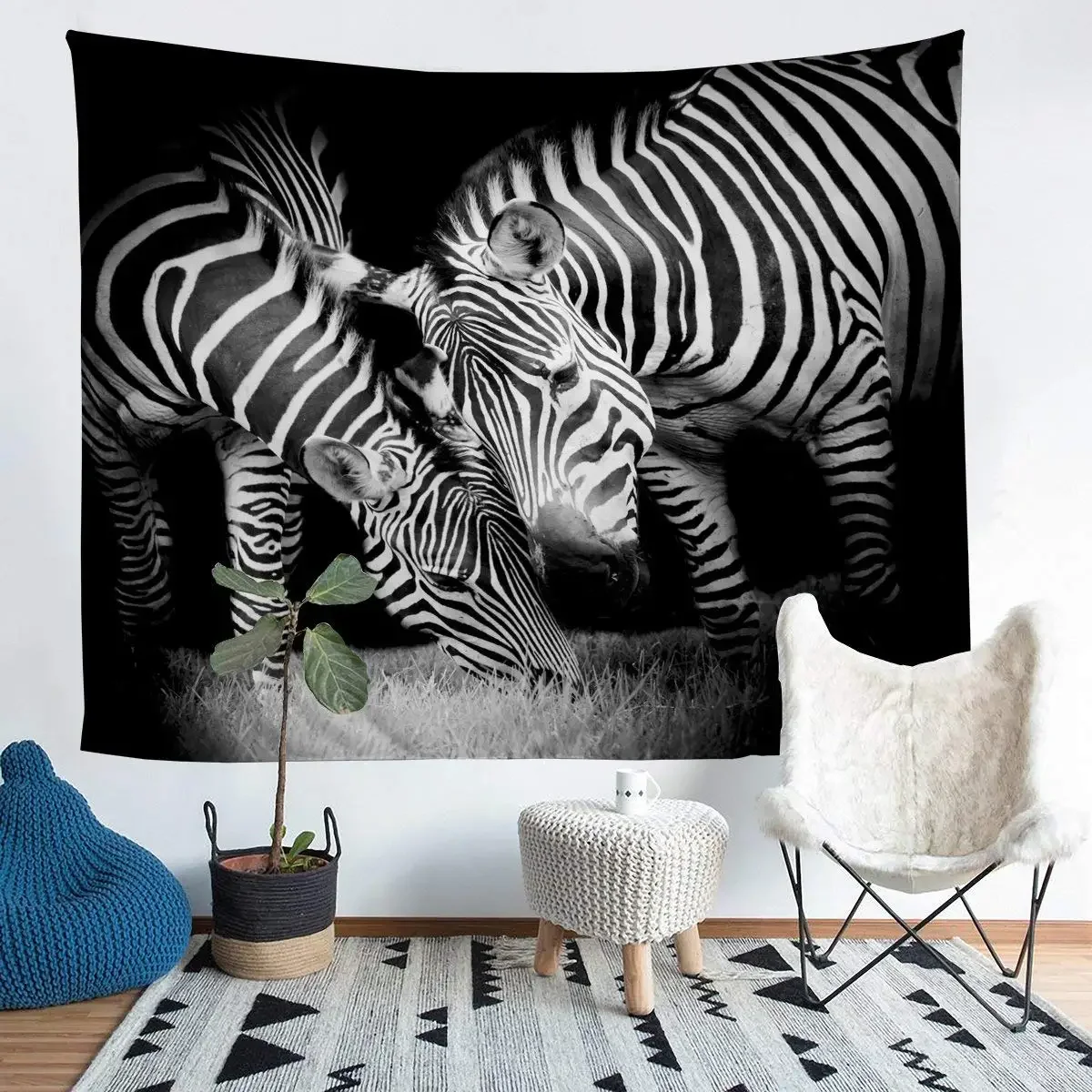 Zebras Tapestry Black White Stripes African Savanna Wild Animals Tapestry Wall Hanging for Home Decor Living Room Bedroom Dorm