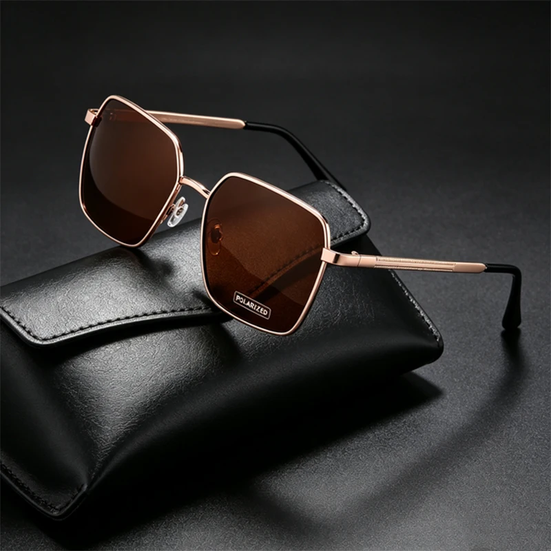 Polarized Square Sunglasses For Men Women Fashion Trend Design Driving Fishing Brown Lens Rose Gold Sun Glasses Unisex Eyewear