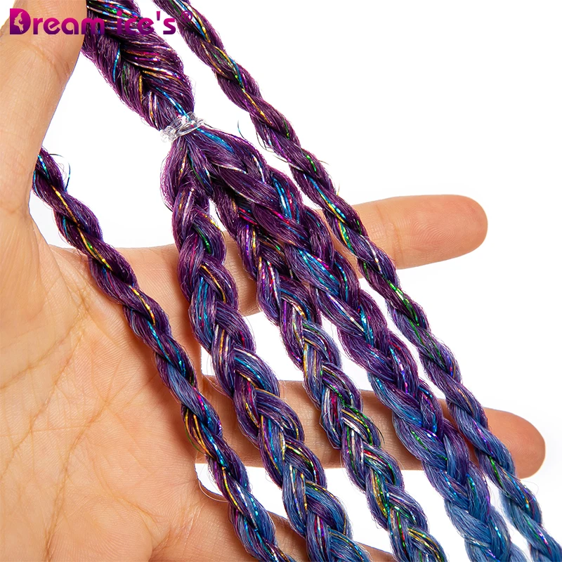 24inch Ponytails Box Braids Hairband Ombre Braiding Hair Colorful Crochet Braids Synthetic Pigtail Hairpieces Elastic For Women