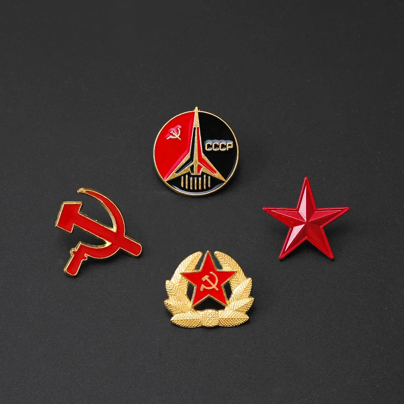 CCCP Personality Brooch Soviet Sickle Hammer Pentagram Brooch Collar Hat Badge Red Metal Antique Soviet historical collection