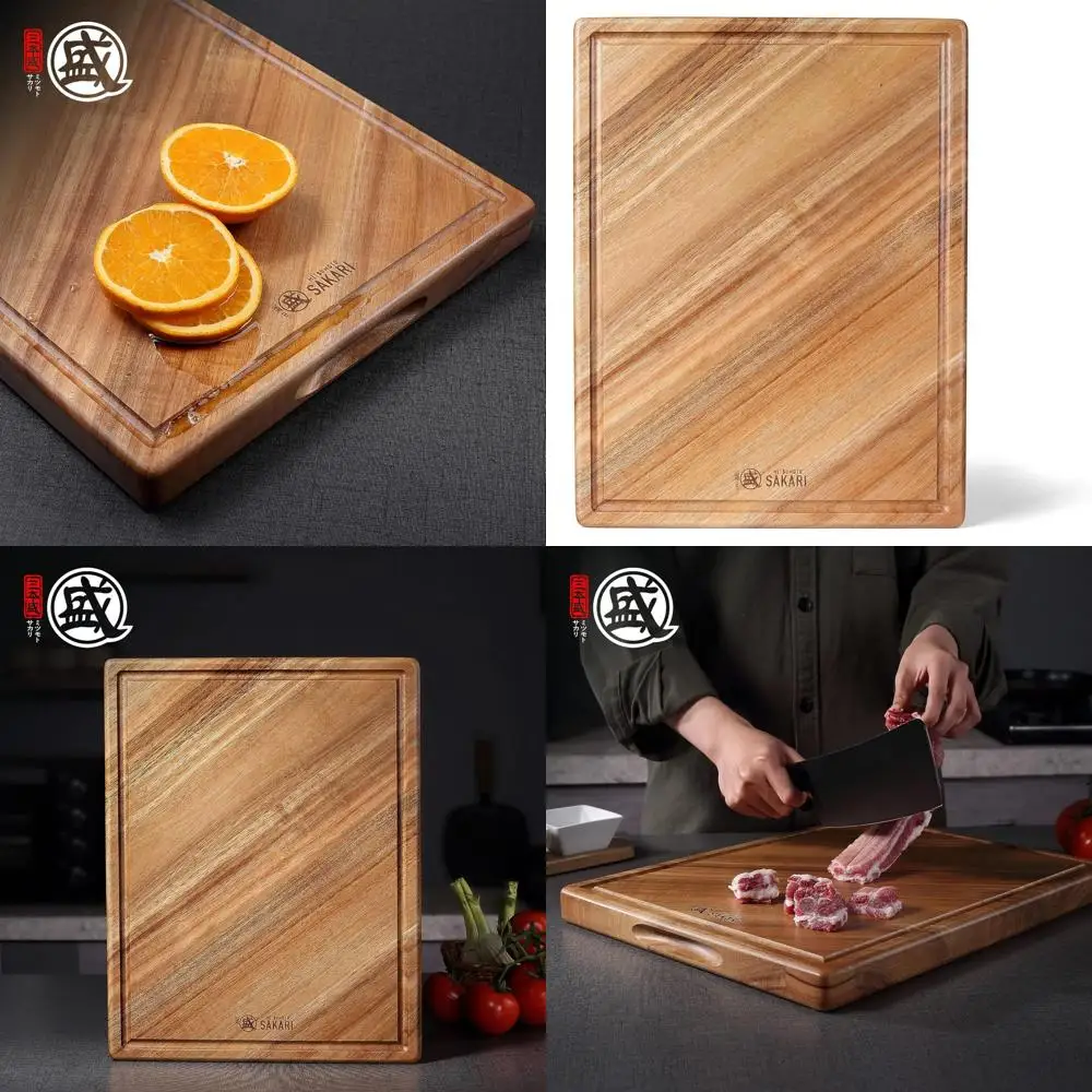 

Natural Acacia Wood 16x11 Cutting Board with Juice Groove for Meat, Vegetables, and Cheese