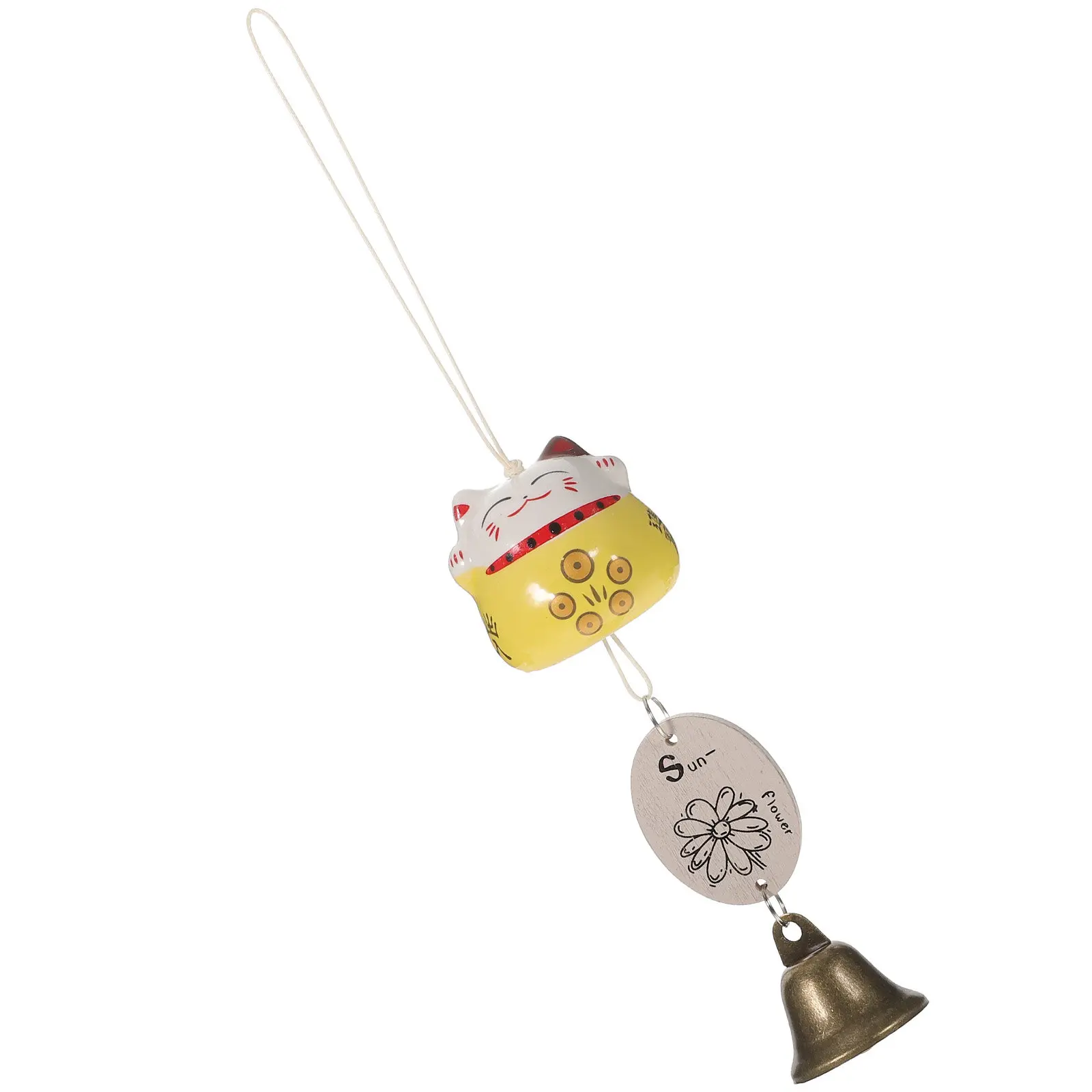 Ceramic Cat Shape Wind Chime Bell Hanging Decor for Temple Religious Exorcism Wedding Birthday Window Car Garden Courtyard