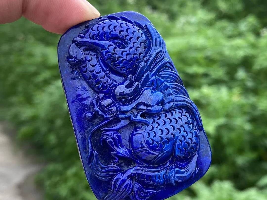 Natural Blue Lapis Lazuli Pendant Necklace Dragon 60.7*40.3*12mm Women Men 5mm Beads Jewelry Gemstone AAAAAA