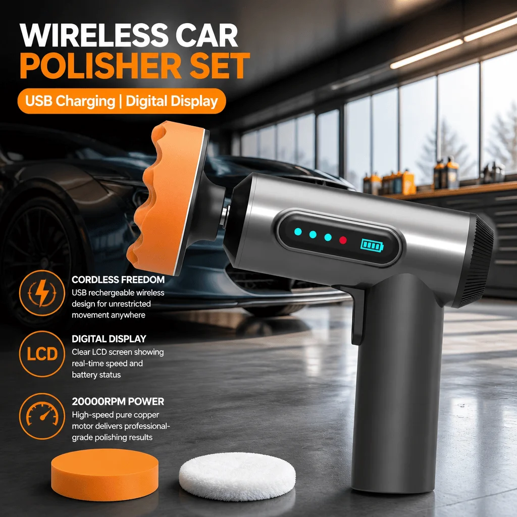 Cordless Car Polisher Wireless Buffer Machine USB Charging Digital Display Auto Detailing Mini Portable Buffing Waxer Kit