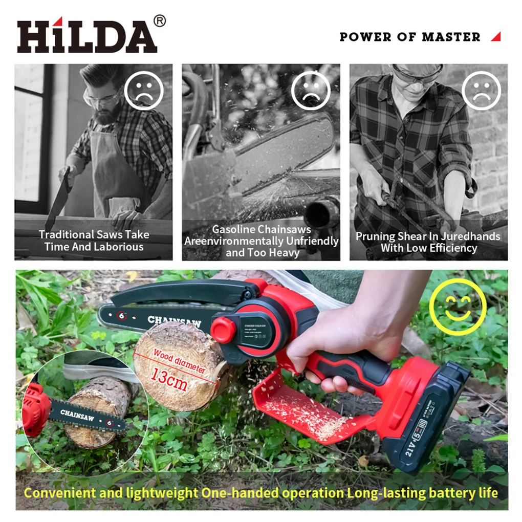 HiLDA Mini 4-Inch Electric Chain Saw Woodworking Saw High Power Rechargeable Cordless Electric Saw Garden Logging Saw Chain Saw