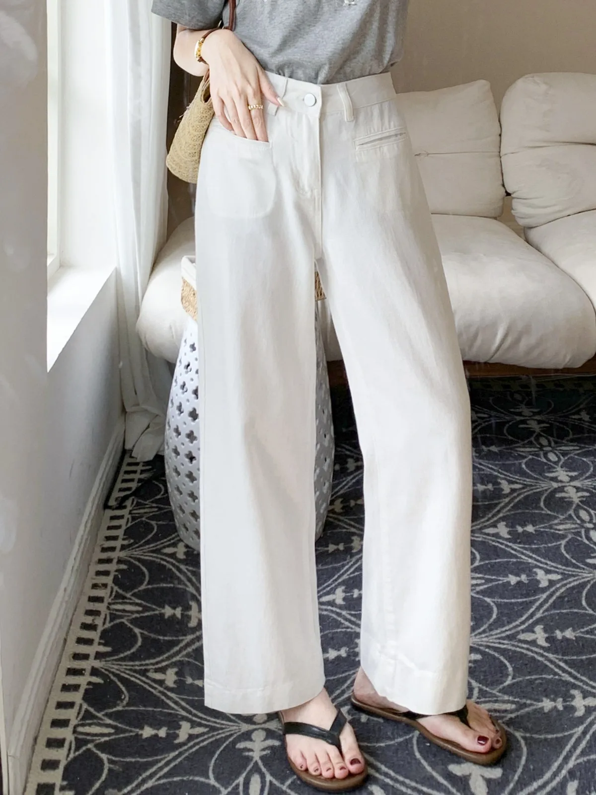 ZHISILAO New White Wide Leg Jeans Women Vintage High Waist Ankle-length Denim Pants Chic 2024