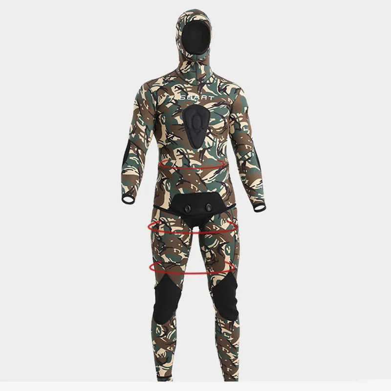 Oulylan 5mm Neoprene Camouflage Wetsuit Long Sleeve Fission Hooded 2 Pieces Scuba Diving Suit For Men Keep Warm Wet Suit