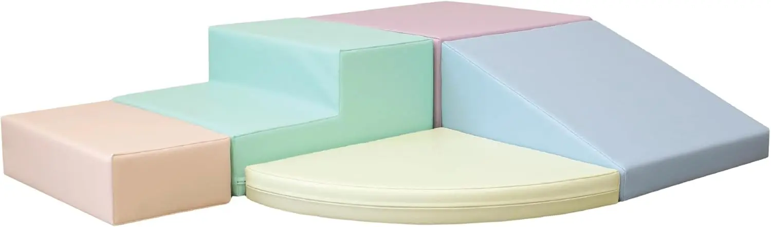 

Set 6 Pastel Soft Play Forms, Large Foam Blocks, Baby Slide, Indoor Climbing Toys for Toddlers 1-3, Baby Crawling Helper, Montes