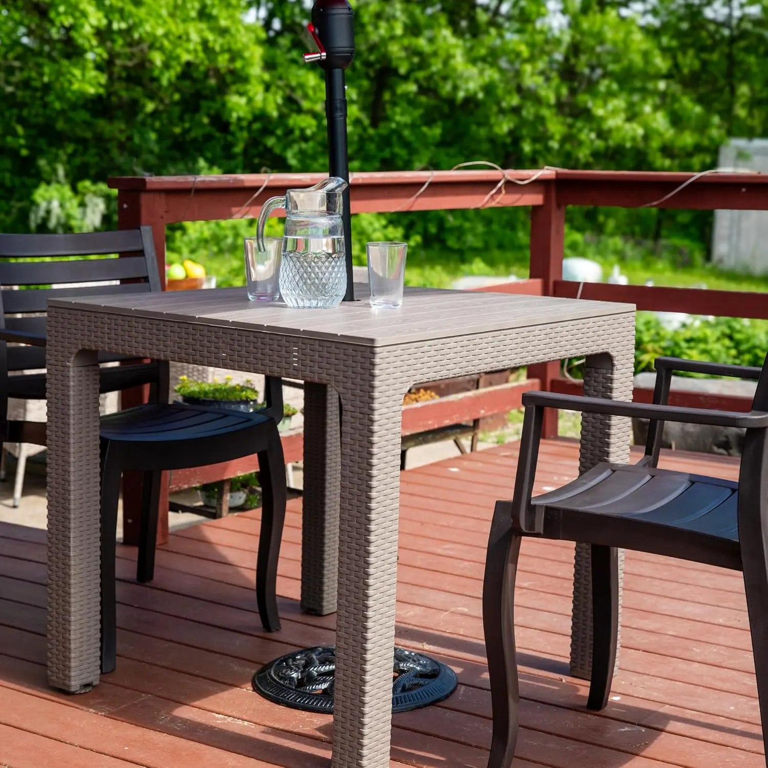 Plastic Patio Table - Champagne - 31.5-Inch Square x 29.5-Inch H | 110 lb Weight Capacity - Room for 4, Customized