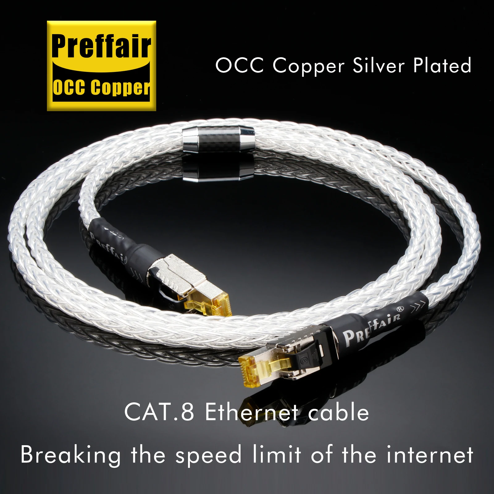 Cat8 Ethernet Patch Cord High Speed RJ45 Network Cable OCC Silver Plated 40Gbps Laptop Router Internet LAN Cable
