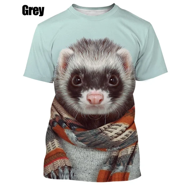 Fashion Summer Creative Animal Cute Ferret 3D Printing T-shirt T Unisex Casual Top O-neck Loose Short Sleeves Top