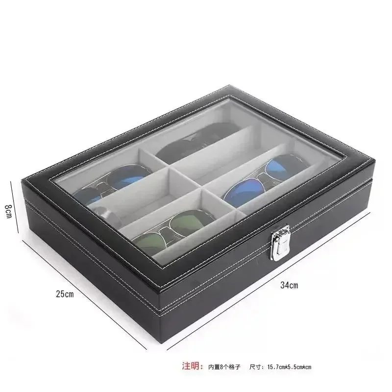 1pcs a top quality fashionable leather eyeglass storage box high quality 8 compartments sun glasses display case for wholesale